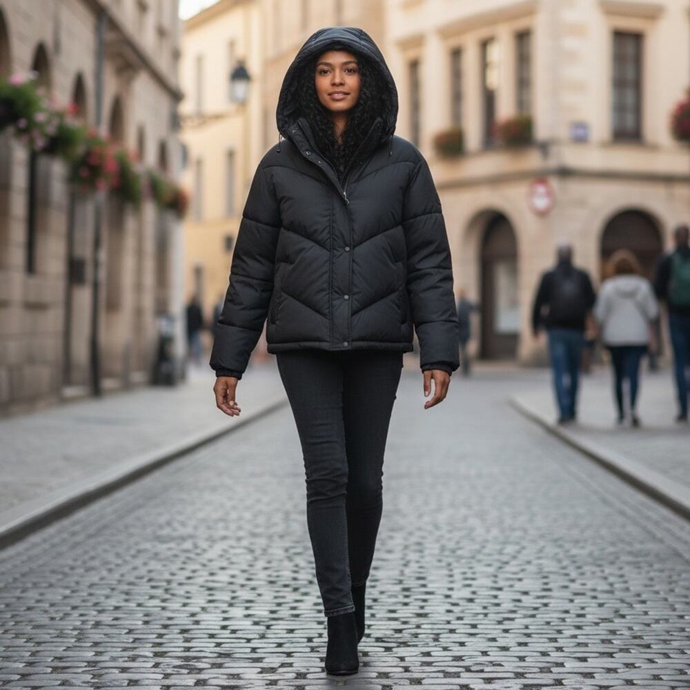 STOLEN HEARTS by SEBBY Women’s Medium Gray Puffer Jacket with Hood ⭐️